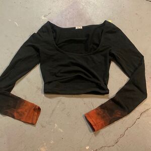 XS garage custom scoop neck long sleeve cut-out crop top